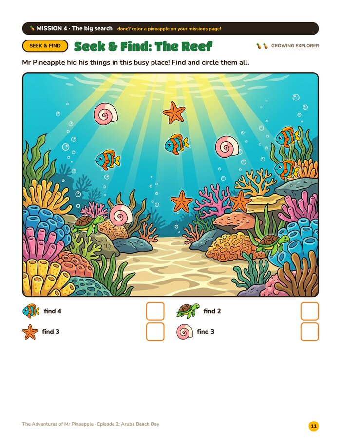 Scavenger hunt page from Aruba Beach Day