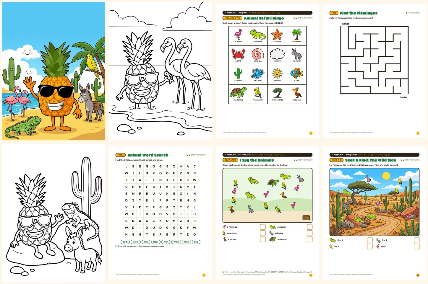 Eight real pages from Island Animal Safari