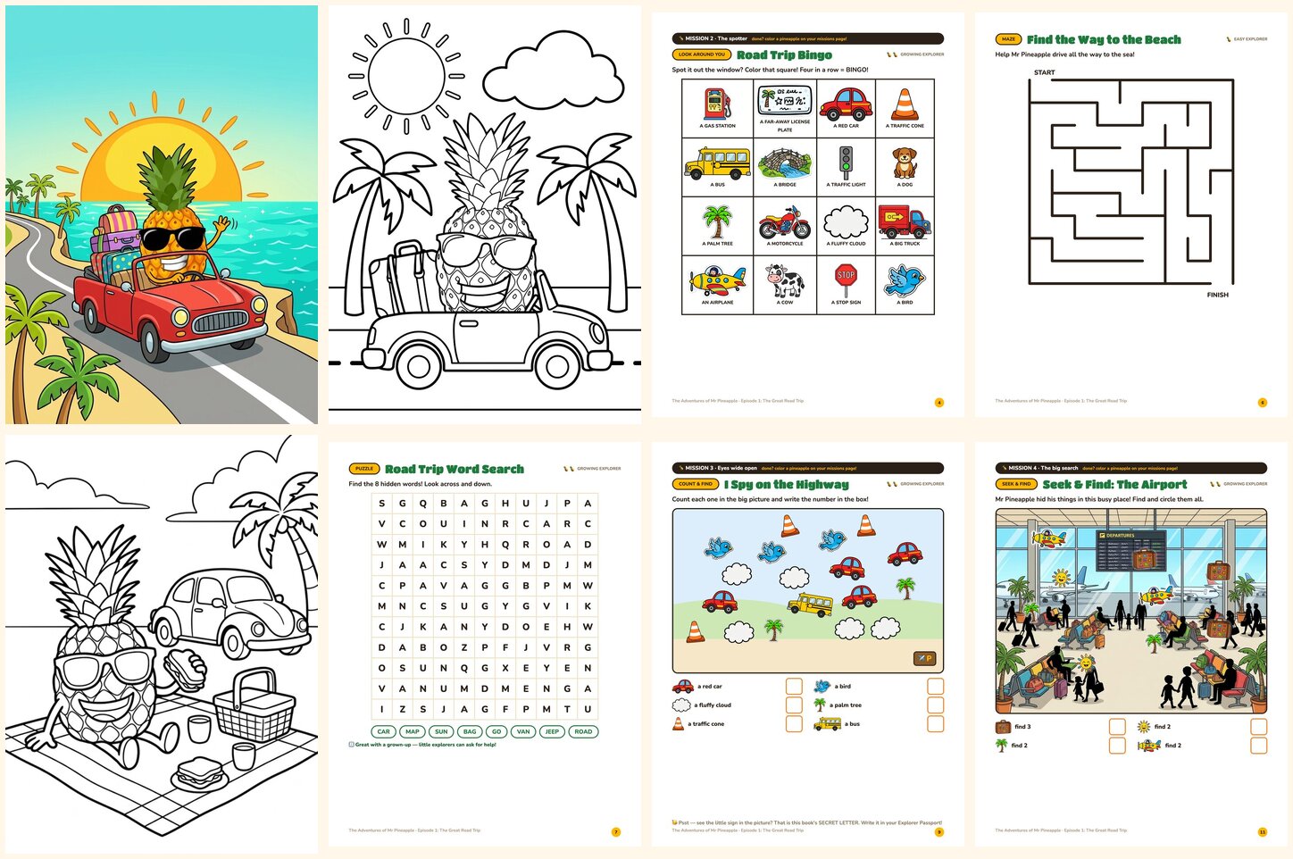 Eight real pages from The Great Road Trip