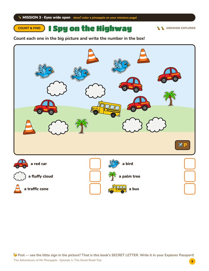 Counting page from The Great Road Trip