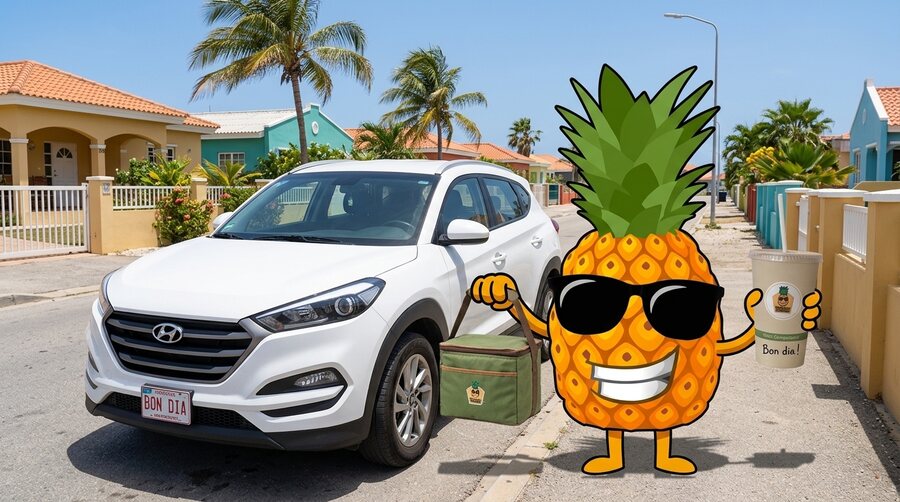 Mr Pineapple delivering fresh smoothies and snacks from a car in Aruba