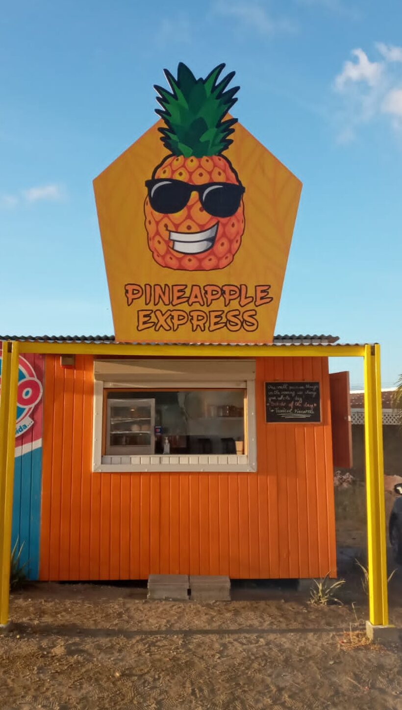 The real Pineapple Express snack shop in Ponton, Aruba at golden hour